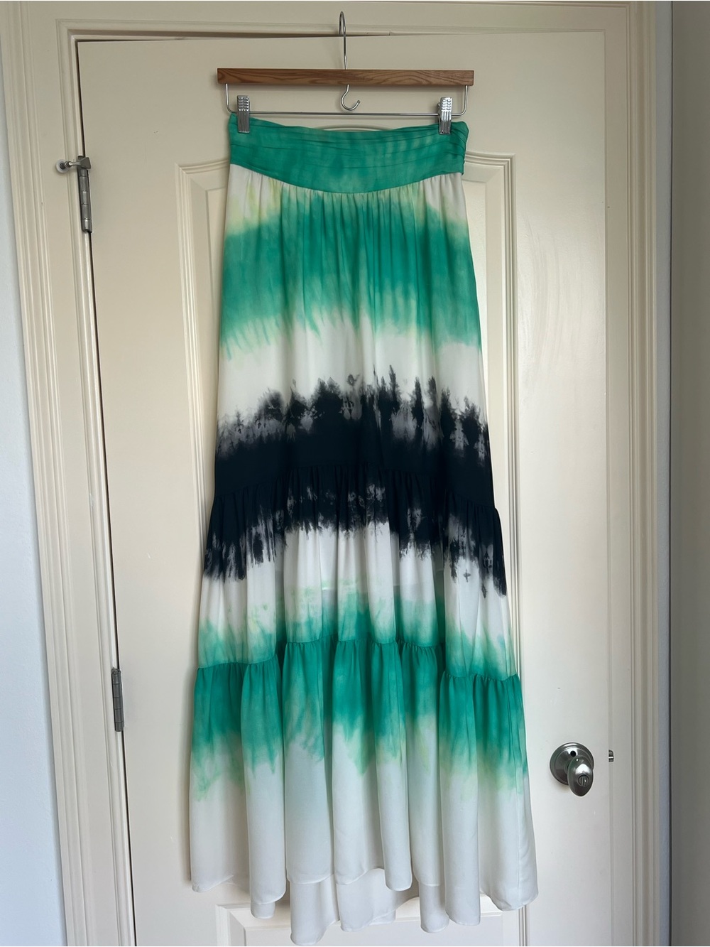 A.L.C. Green and Black Tie-Dye Maxi Silk Skirt